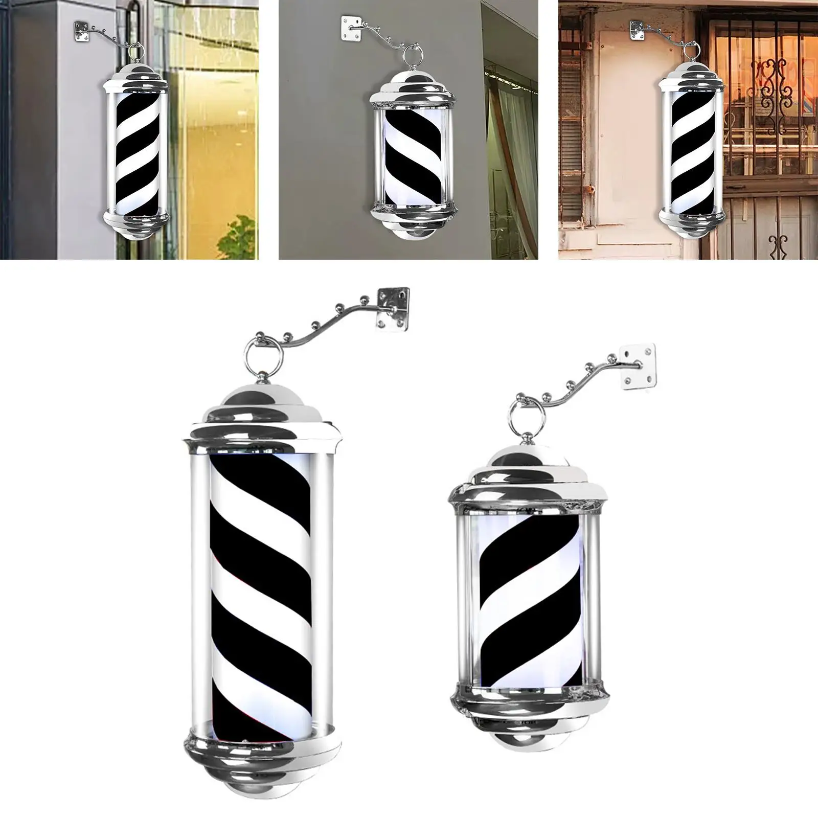Rotating Barber Pole Light with Hanging Rack Waterproof Lamp Lighting Salon Sign LED for Outdoor Beauty Shop Hair Salon EU Plug