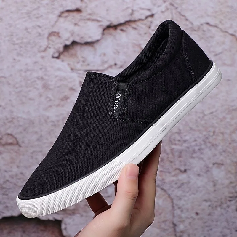 블랙 캔버스 슬립온 작업화 남성용 여름 통기성 다용도 드라이버 슬리퍼 로우컷 샤프토 플랫힐 코튼 안감