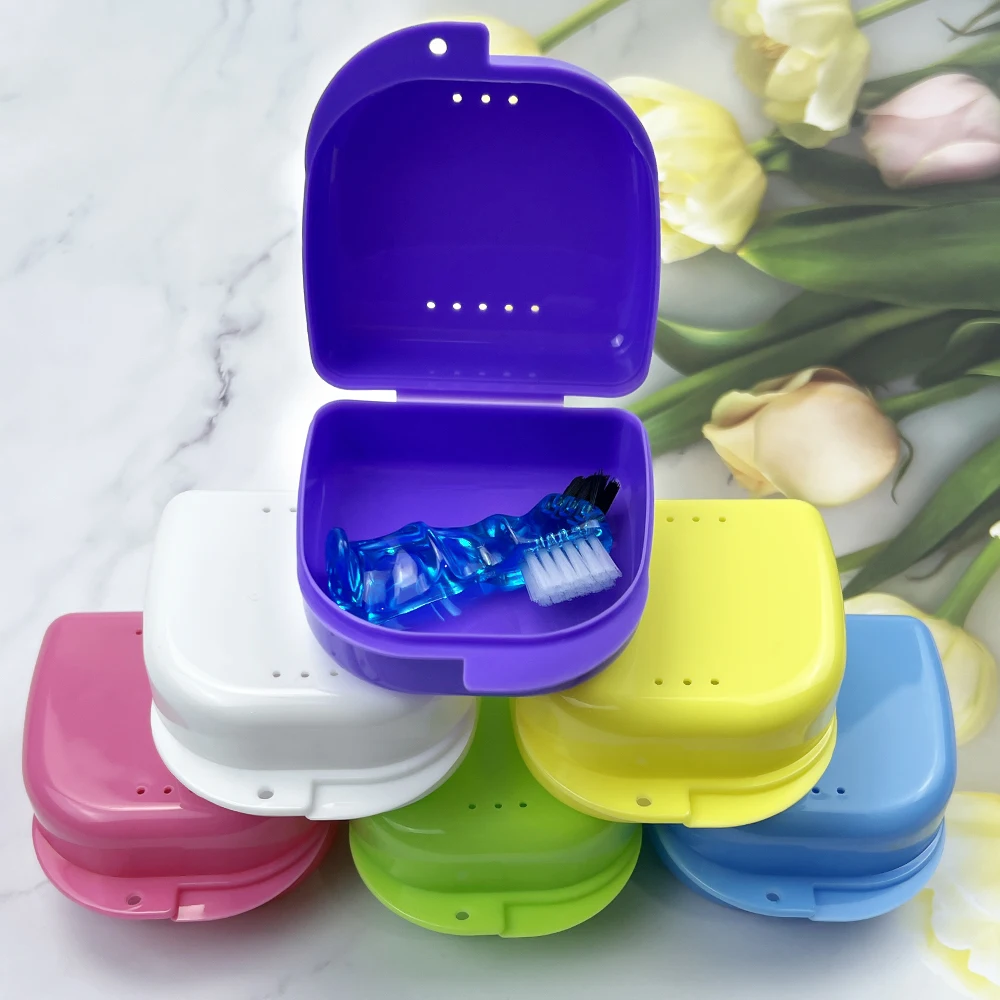 Multiple Colors Large Denture Storage Box Plastic Mouth Guard Braces Hook Container Air Vent Holes False Teeth Protective Box 6
