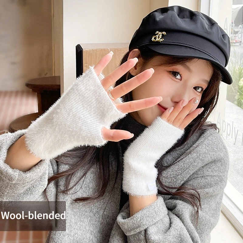 

2022 New Korean Wool Knitted Fingerless Gloves Winter Women's Gloves Half-finger Touch Screen Thickened Warm Accessories Mitten