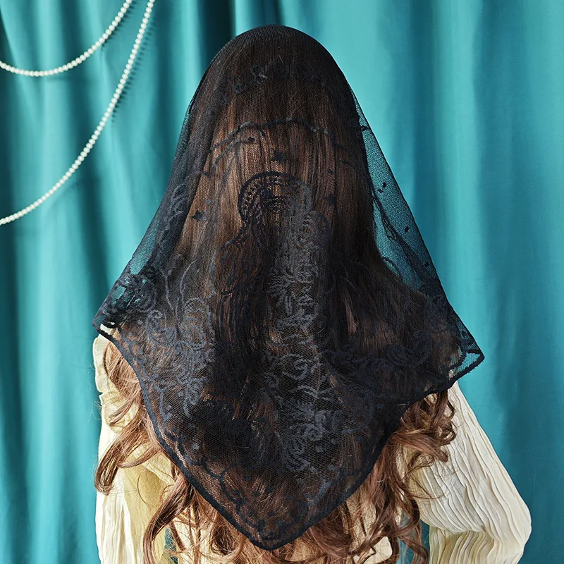 Lace Triangular Shawl with Virgin Embroidery 5