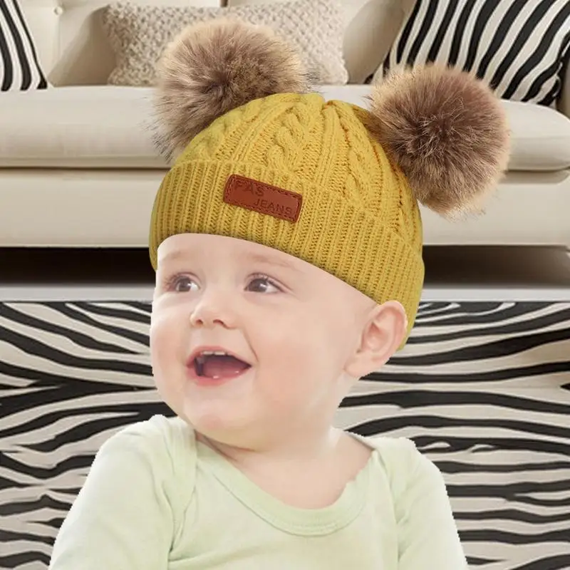 Toddler Beanies With Pom Pom Knitted Toddler Beanie Hats Comfortable Warm Stretchy Kids Beanie Hats For Boys Girls Baby