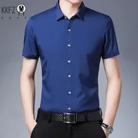 Men's Business Casual Solid Color Short Sleeved Shirt Non Ironing Comfortable Top 2