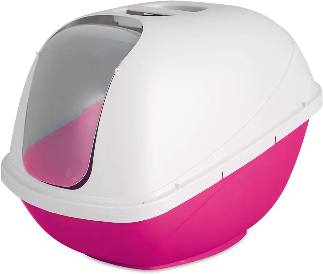 

Basic Hooded Cat Litter Pan, Large, Pink and White, Made in USA