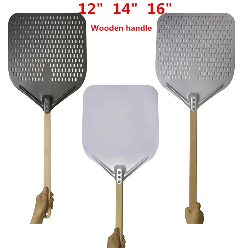 Aluminum Pizza Shovel Peel tray Lifter Tools Non Slip Wooden Handle Cake Bread Paddle Cheese Cutter Baking Turner Accessorie pizza peel