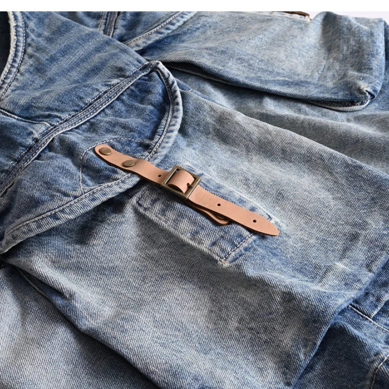 Vintage cotton to do old system cargo multi-bag loose denim shorts men's wash American casual quarter pants trend