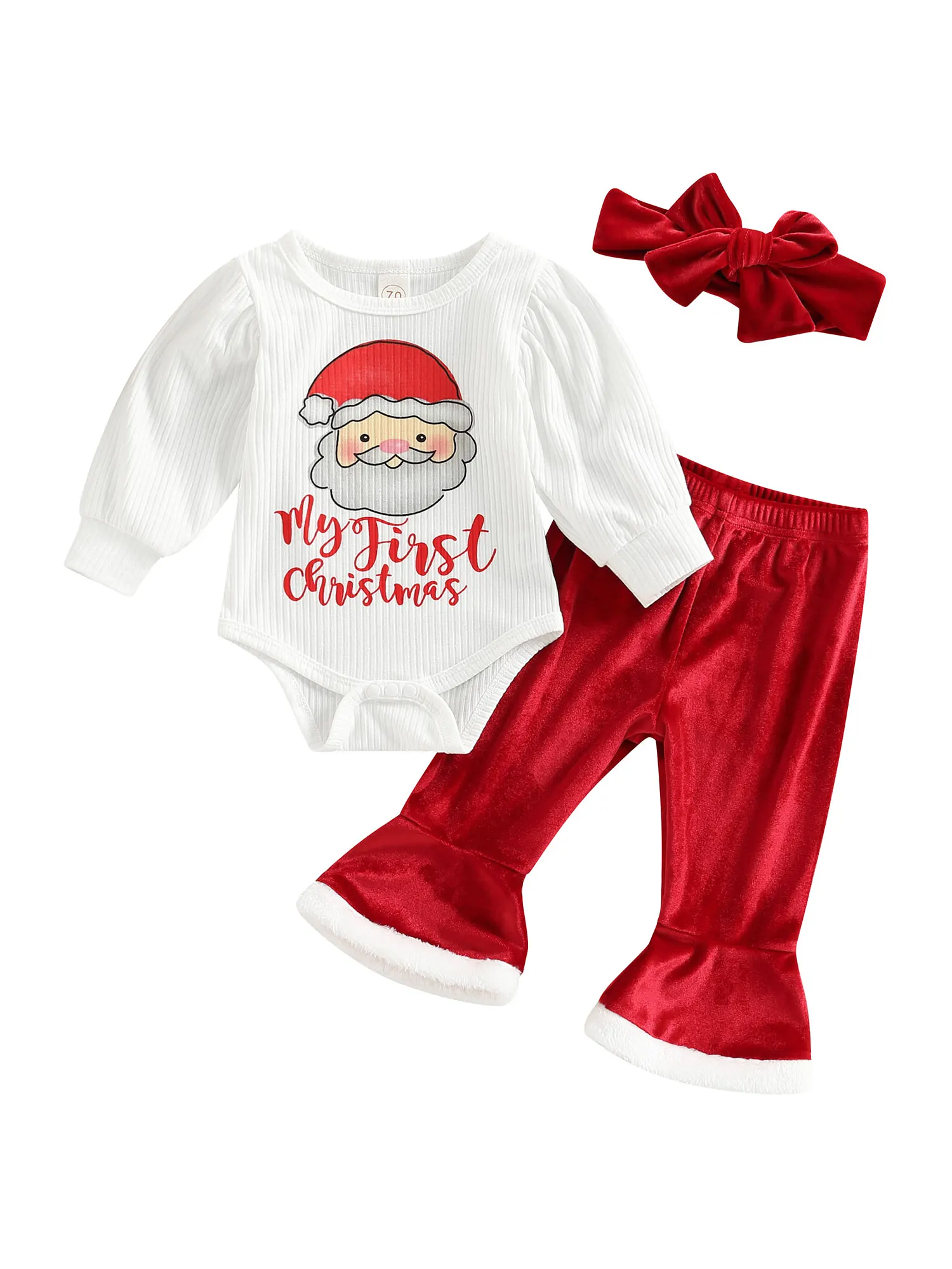 Baby Girls Christmas Pants Set Long Sleeve Santa Claus Letters Print