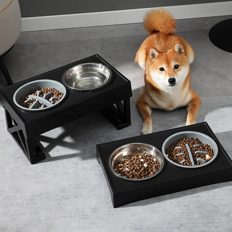 Dog Elevated Food Water Feeders Adjustable Height Dog Double Bowls Stand  Pet Feeding Dish Bowl Small Medium Big Dogs Lift Table - AliExpress