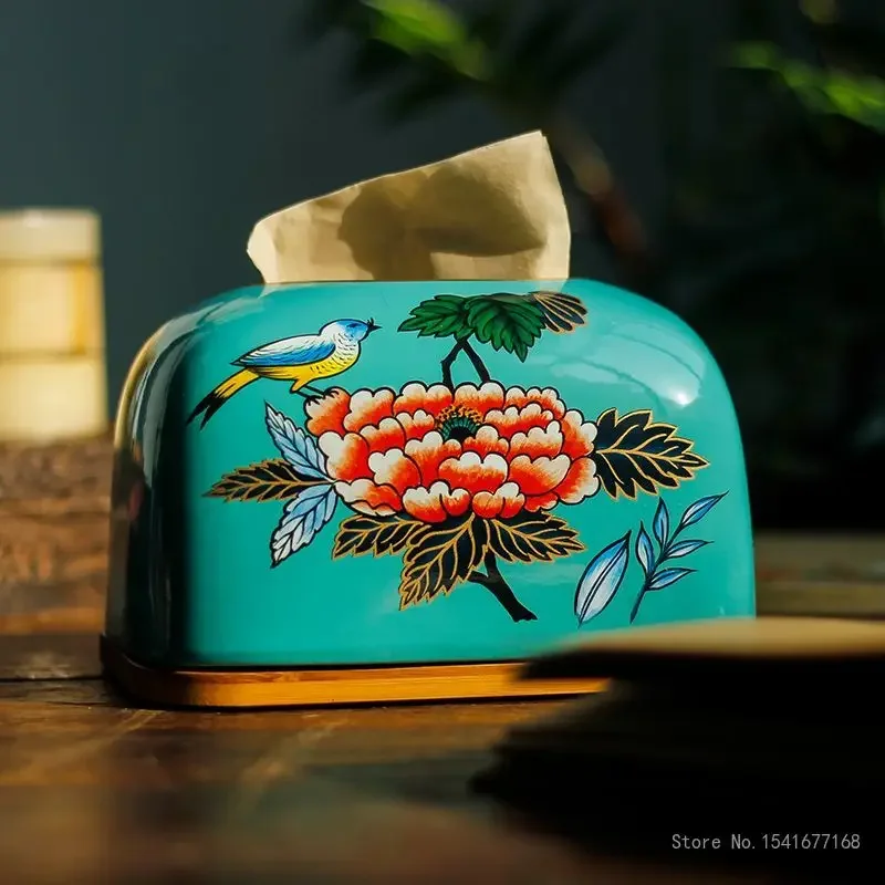 Advanced Ceramic Tissue Box Home Dining Table Tea Table Drawing Paper Box Chinese Creative Napkin Boxs Living Room Table New 1Pc