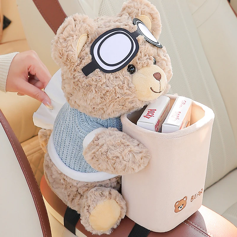 Cartoon Cute Car Tissue Box Creative Car Armrest Box Garbage Can 2 In 1 Tissue Bag Multi-functional Storage Bag for Home Office car storage bag,car trash can,car armrest storage box