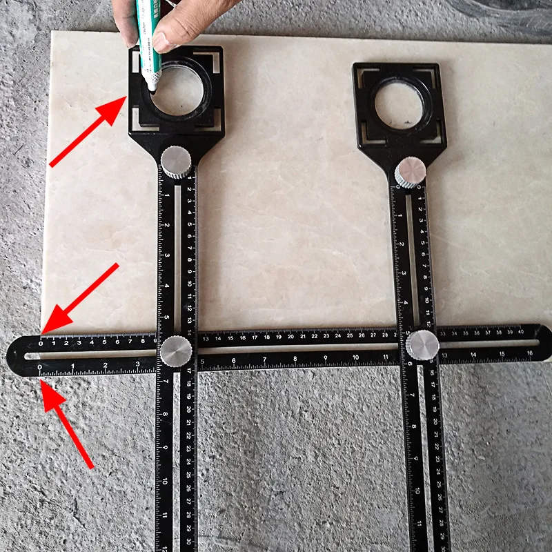 Aluminum Tile Hole Locator Adjustable Double Head Folding Construction Tools Masonry Glass Fixed Punch Angle Measuring Ruler