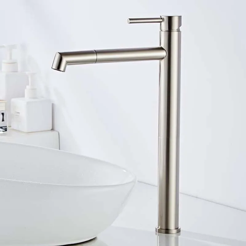 

Azeta Brass Short or Tall Basin Faucet Deck Mounted Long Spout 360 Degree Rotate Cold Hot Water Washbasin Mixer Faucet AT8106HBN