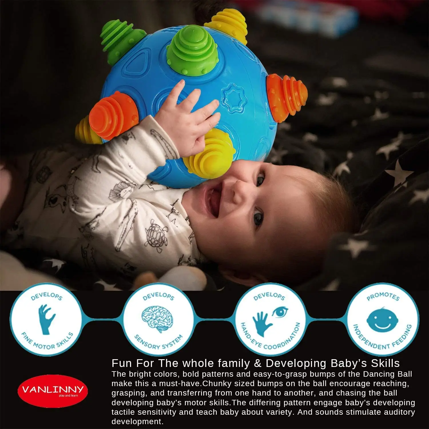 Baby Music Bouncing Ball Infant Crawling Tummy Time Toys Toddlers Bumble Dancing Ball Interactive Toy Educational Sensory Ball 2