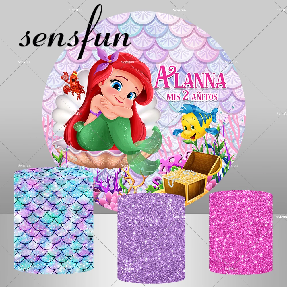 Baby Little Mermaid Princess Ariel Sfondo Rotondo Per Ragazze Baby Shower 1St Birthday Party Decor Under Thea Sea Plinth Covers