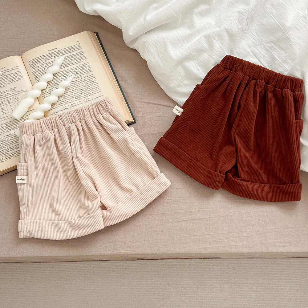 Baby Clothing New Fashionable Pants Spring All Match Solid Color Corduroy Casual Boys and Girls Simple Baby Shorts
