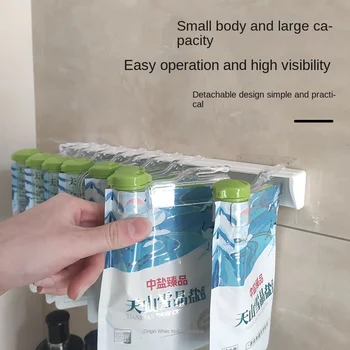 3316 벽걸이 향신료 가방 보관 랙, 무펀치 조미료 가방 홀더, 실링 클립 스탠드, 소금 후추 주방 선반 오거나이저