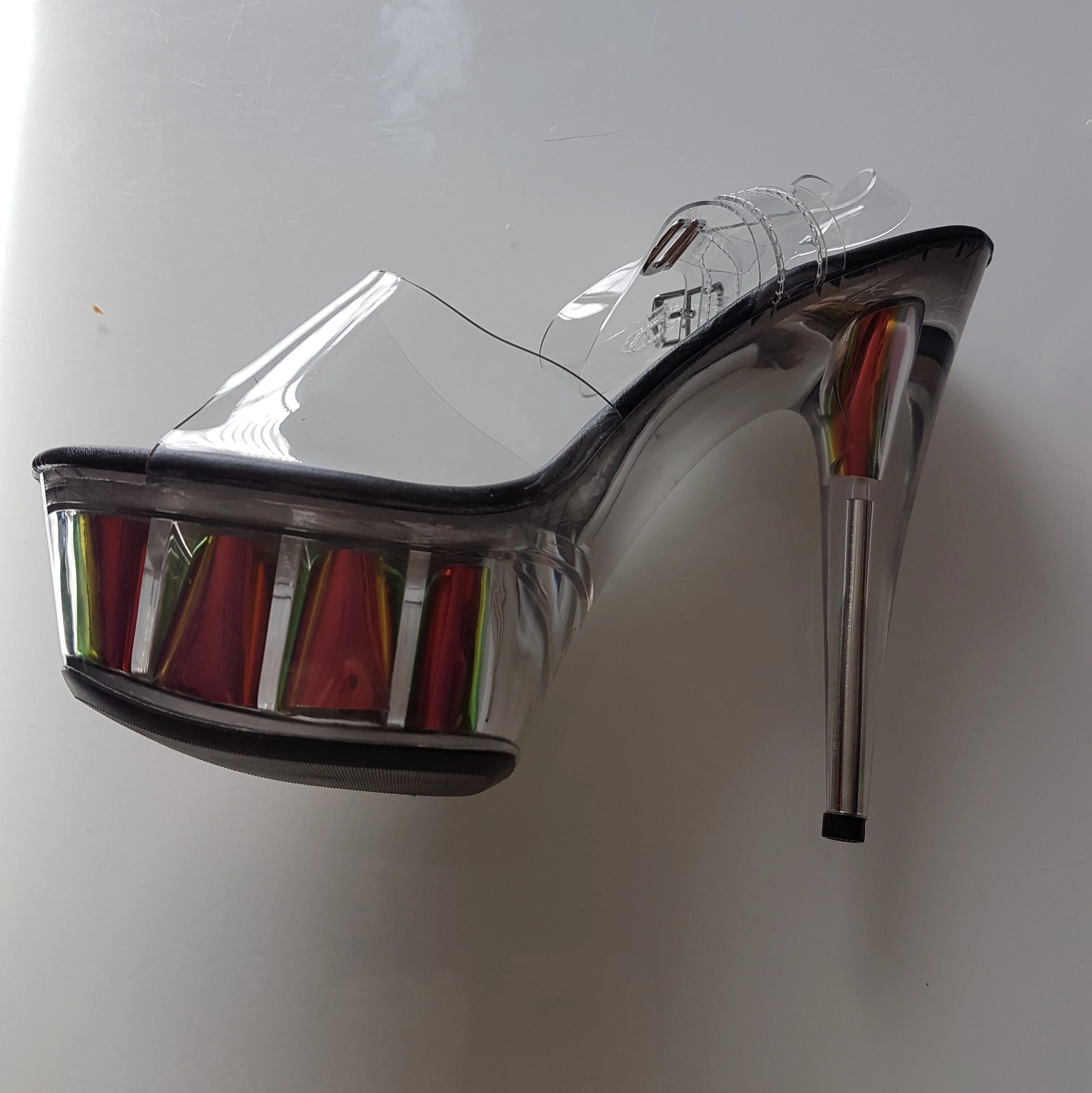 Fashion show heels, 15cm stilettos, dark blue party stage performances and sexy crystal dance shoes