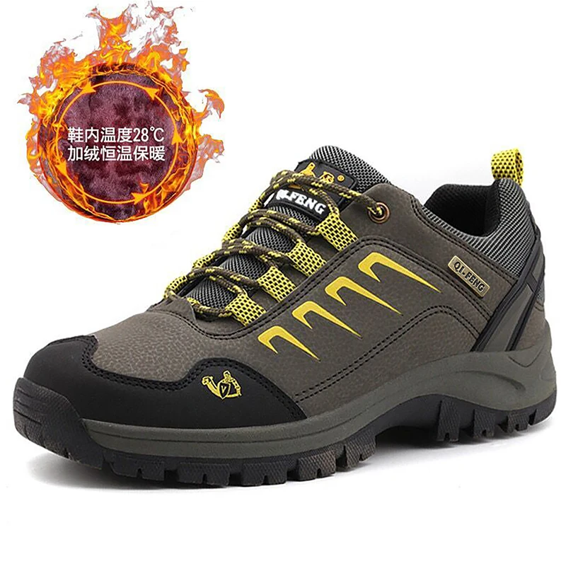 Waterproof Mens Ankle Boots - Casual Fur Hiking Sneakers for Winter