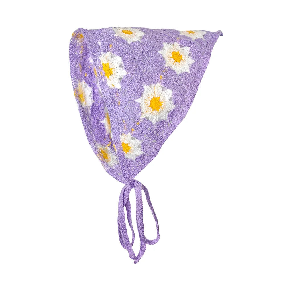 1-teiliger Damen-Haarschal, modisch, süß, rustikaler Stil, gestrickte Blume, dreieckiges Kopftuch, niedlicher Kawaii-Haarschmuck für Damen – Detail 12