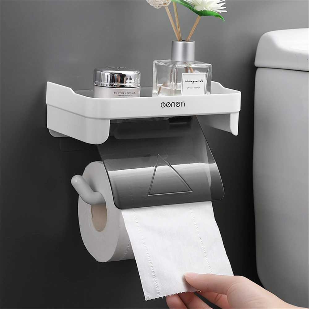 

Wall Mounted Toilet Paper Holder Bathroom Waterproof Organizer Tray Free Punch Shelf Roll Paper Storage Box Toilet Tissue Box
