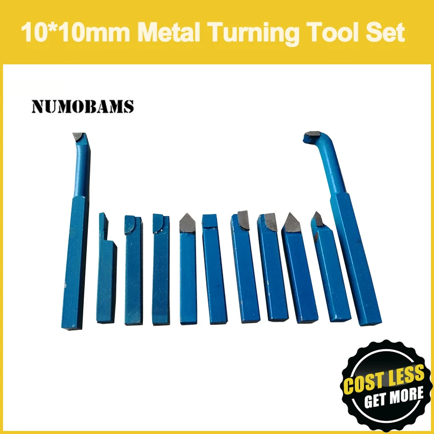 NUMOBAMS 11pc 10*10mm Metal Lathe Turning Tools Set