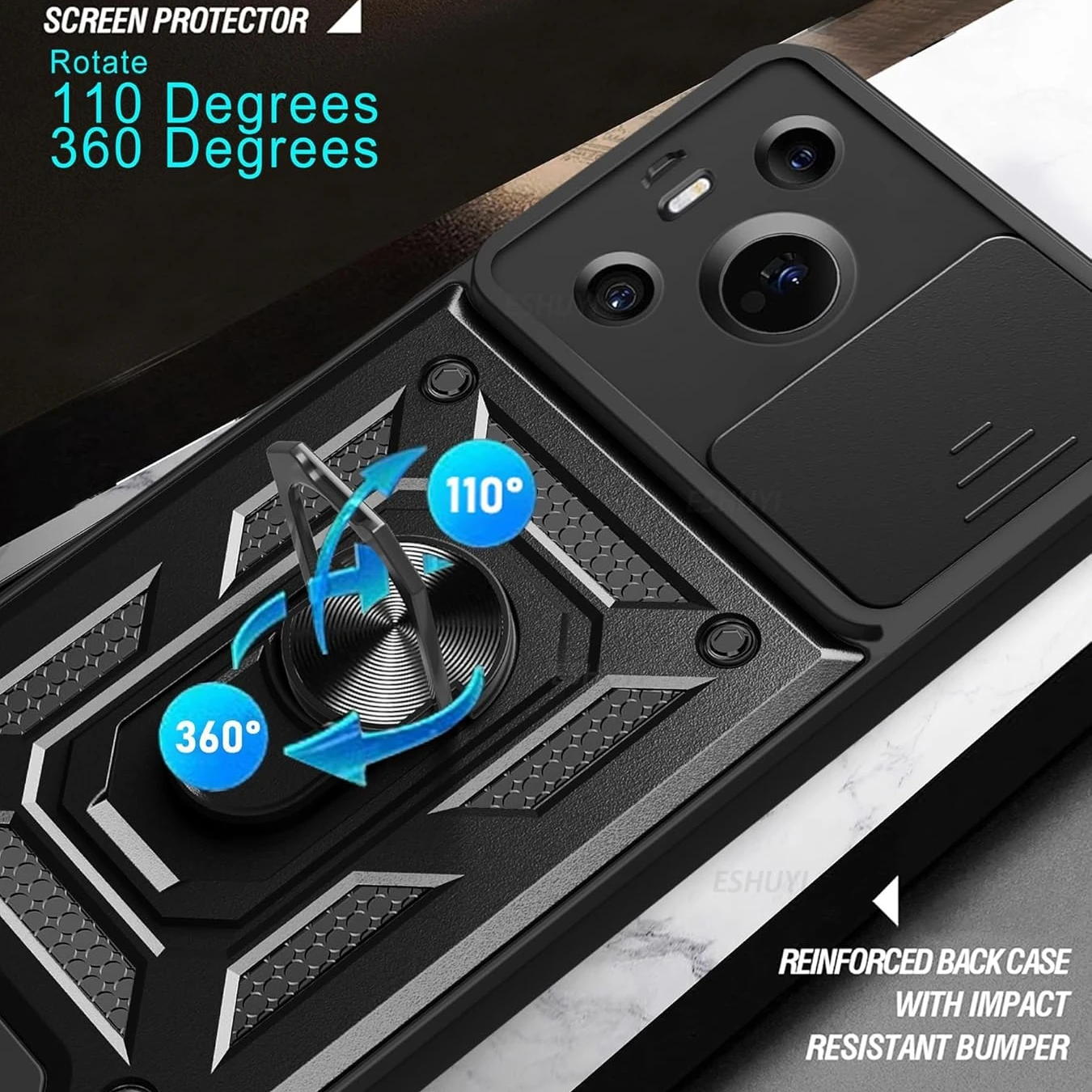 Enhanced Armor Case with Lens Protection and Magnetic Ring Holder