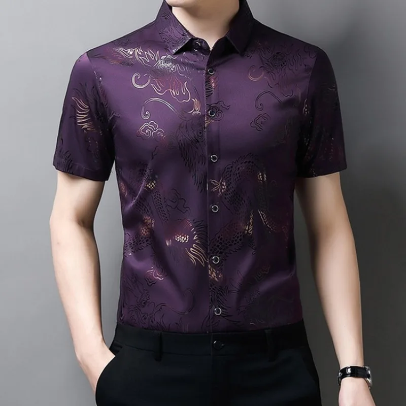 Spring Autumn Short Sleeve Fashion Collar Men's Clothing Popularity Casual Button All Match Printed Loose Y2K Rope Hombre Shirts