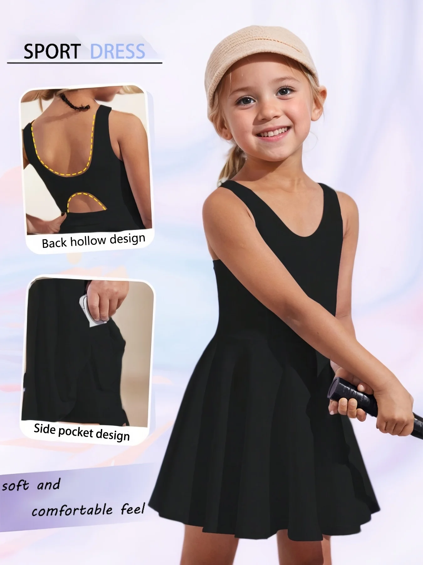 Robe de sport sans manches pour filles, dos creux, avec short intégré et poches, pour le tennis, le cyclisme, les activités de plein air, séchage rapide pour enfants 1 Robe de sport sans manches pour filles, dos creux, avec short intégré et poches, pour le tennis, le cyclisme, les activités de plein air, séchage rapide pour enfants 1