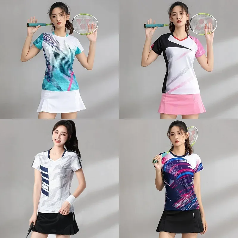 New Men's and Women's Badminton Racket Suit Quick Dry Short Sleeves Tennis Ping Pong Sports Shirt Summer Printed Sportswear