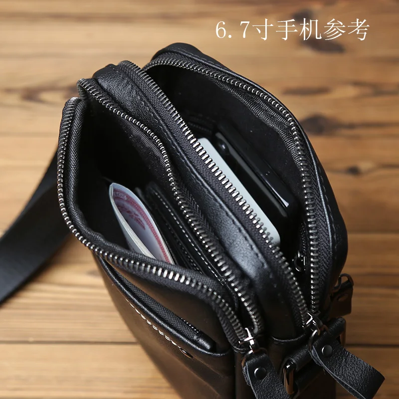 NZPJ Genuine Leather Men's Shoulder Bag, Fashionable Top Layer Cowhide Crossbody Bag, Trendy Vertical Men's Bag Mobile Phone Bag