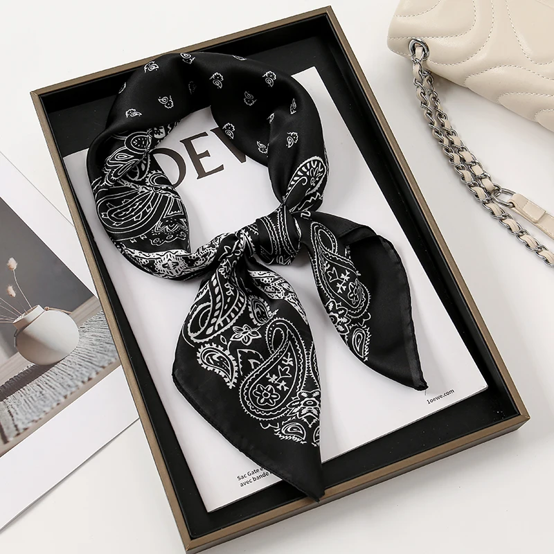 68*68cm Fashion Paisley Print Kerchief Women Hair Scarf Silk Headband Bandana Head Scarves Female Square Hijab Scarfs For Ladies 2