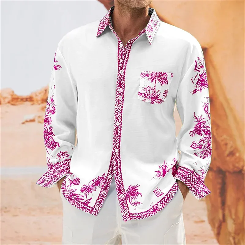 2024 Spring and Summer New Hot Selling Men's Shirts Casual Household Simple Flower Street Buttons High Quality Men's Plus Size
