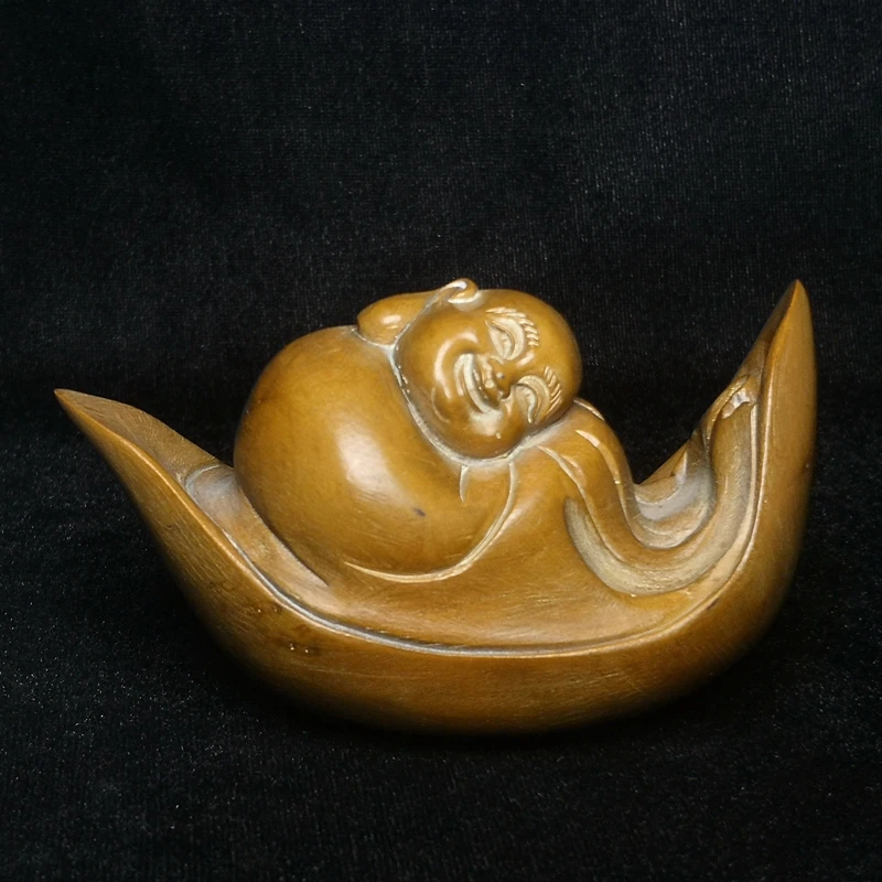 

Old China Boxwood Wood Hand-carved Maitreya Buddha Statue Collection L 10 CM