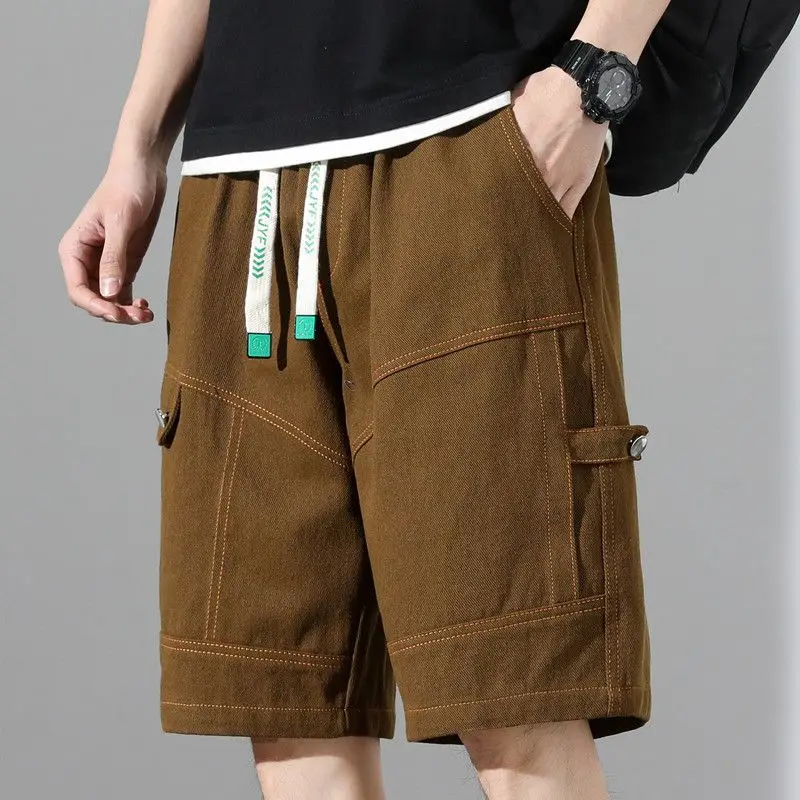 2023 New Summer Fashion Trend High Waist Lace Up Panel Pocket Open Line Decoration Casual Loose Oversize Men's Casual Pants
