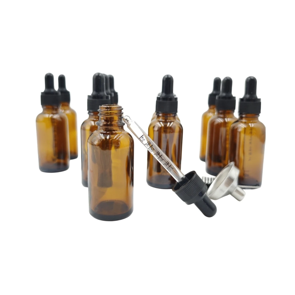 Set Of12  Eye Dropper Bottles30ml Thick Dark Amber Glass Tincture Bottles Leakproof Essential Oils Bottle for Storage and Travel