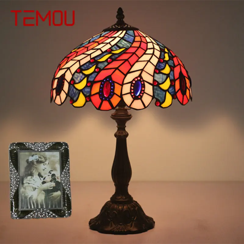 

TEMOU Modern Tiffany Table Lamp LED Creative Stained Glass Desk Light Decor for Home Living Room Bedroom Bedside