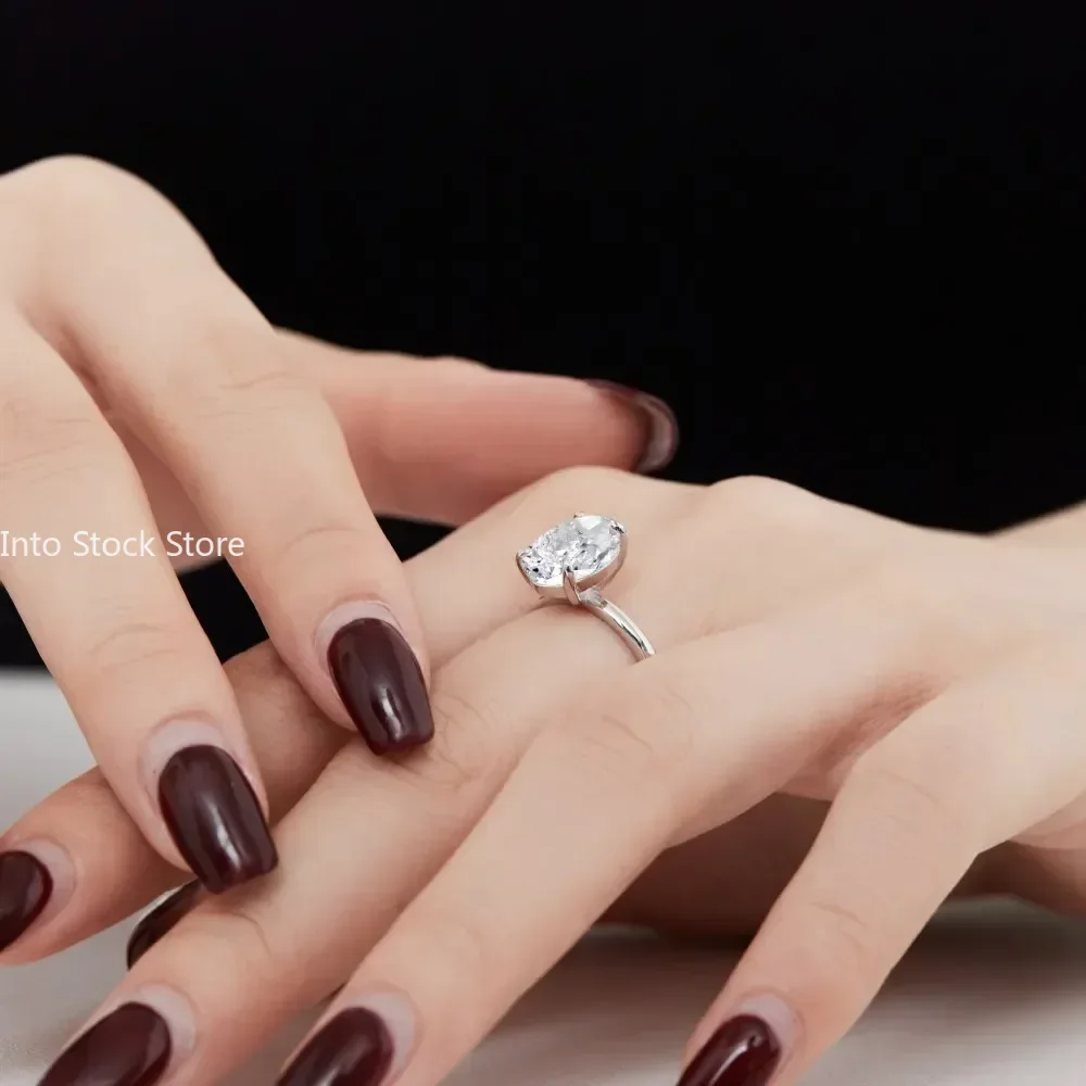 Gold Plated 925 Sterling Silver Oval Cut 8*12 MM Lab Sapphire Classic Ring for Women Engagement Jewelry