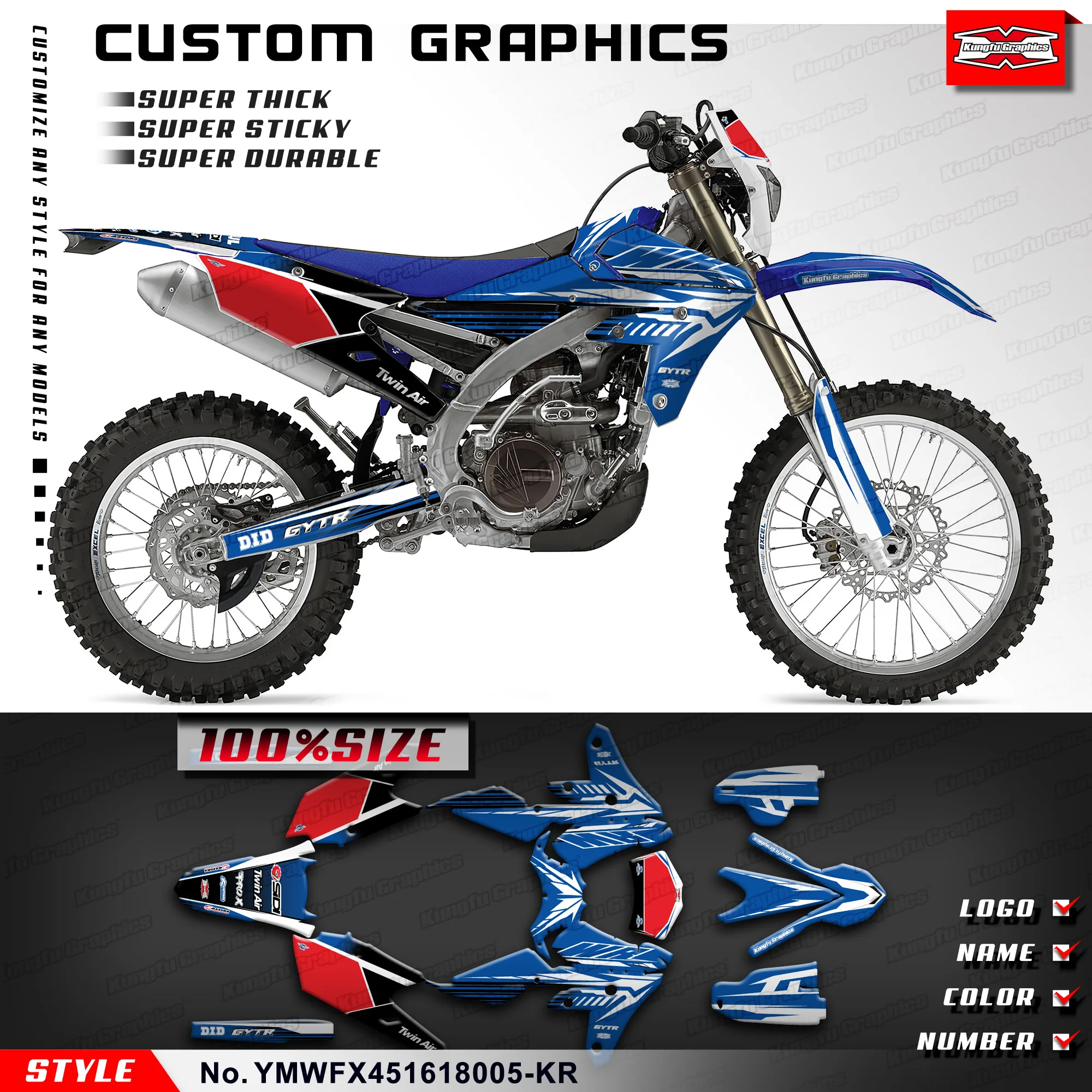 

KUNGFU GRAPHICS MX, наклейки, индивидуальный Набор наклеек для Yamaha WR450F YZ450FX 2016 2017 2018, YMWFX451618005-KR