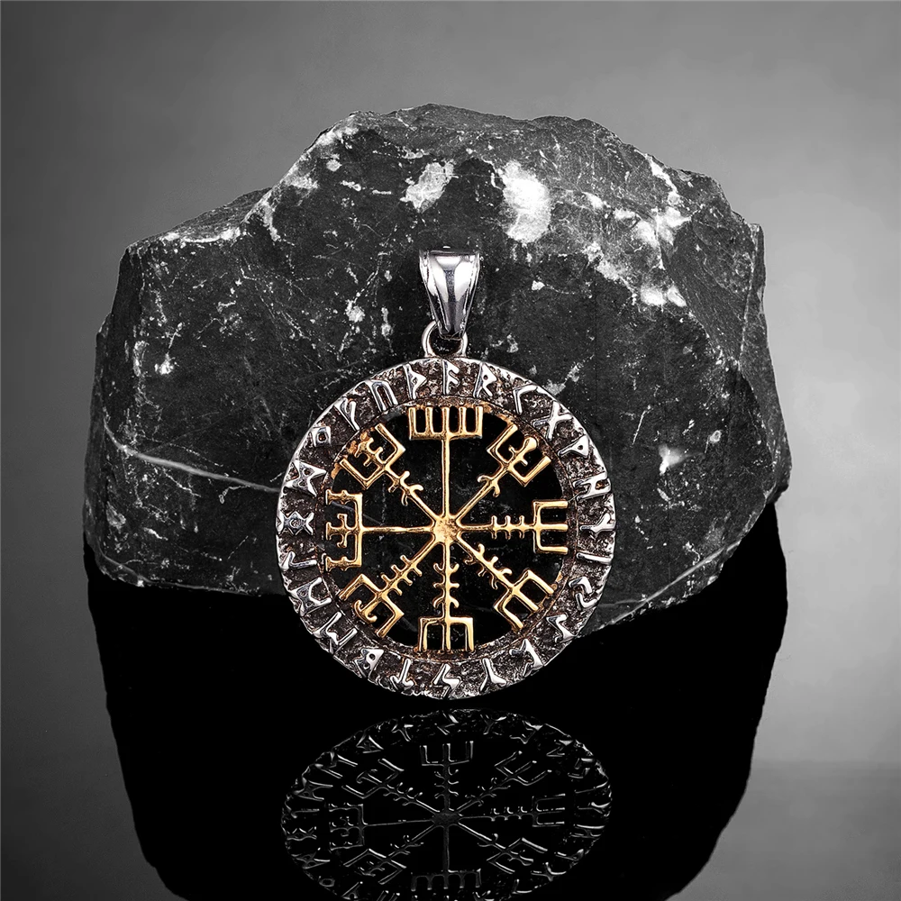 Collana Uomo Acciaio Inox Con Ciondolo Bussola E Vegvisir | Gioiello Vichingo Norvegese