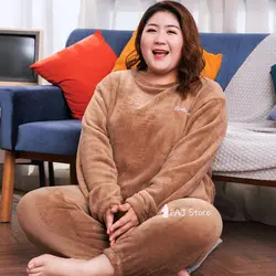 6XL Plus Size Flannal Warm Pajamas Set Ladies' Pyjamas Woman Nightgown Winter Home Clothes Loungwear Homewear pajama