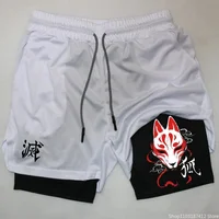 Men's Printed 2-in-1 High Performance Double Layer Fitness Shorts Summer Fashion Animation Printed Shorts Outdoor Jogging M-3XL 2