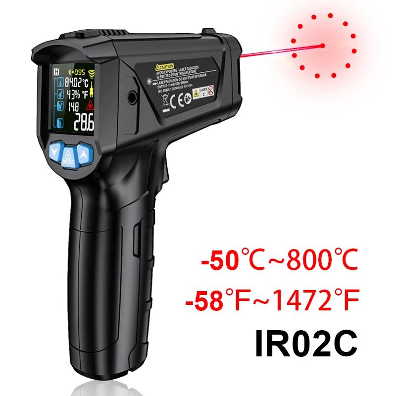 Digital thermometer 600/800&deg;C Industrial Digital Infrared High Temperature Meter Gun Laser Pyrometer Kitchen Outdoor Humidity Heat Meter