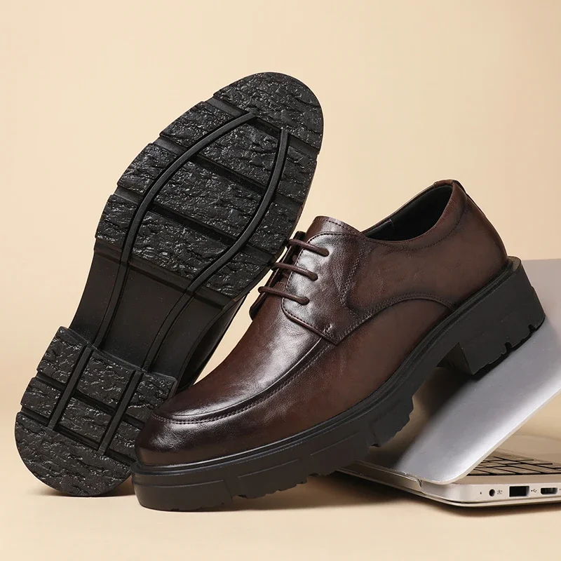 Men Dress Elevator Shoes Platform Breathable Lift Casual Business Luxury Genuine Leather Heightening Shoes 5/8/10CM Taller Male mens brogue shoes