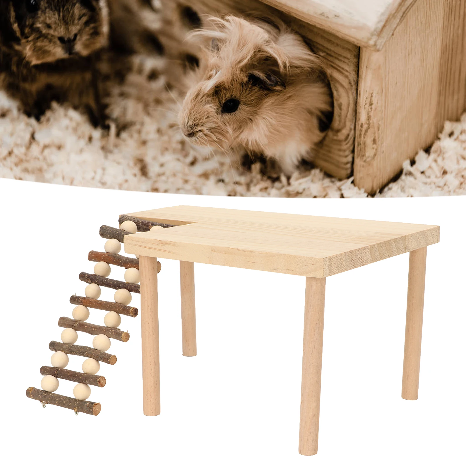 

Hamster Climbing Platform 2 Layer Landscaping Natural Wooden Hamsters Playing Activity Platform With Ladder