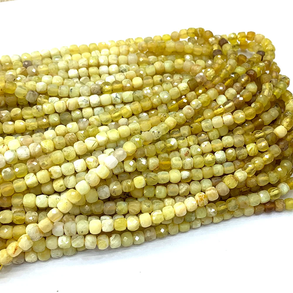 Veemake 천연 노란색 오팔 면처리된 불규칙한 큐브 작은 구슬 보석 제작용 06830