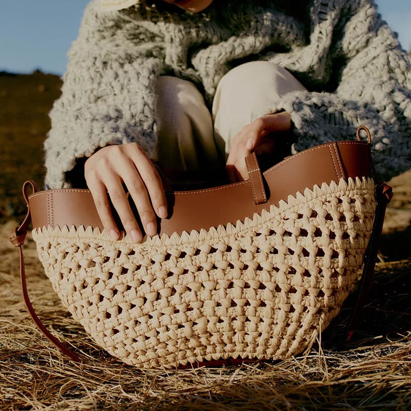 Sac Rond en rotin, Sac tissé en Paille Vintage pour Dames, paniers à