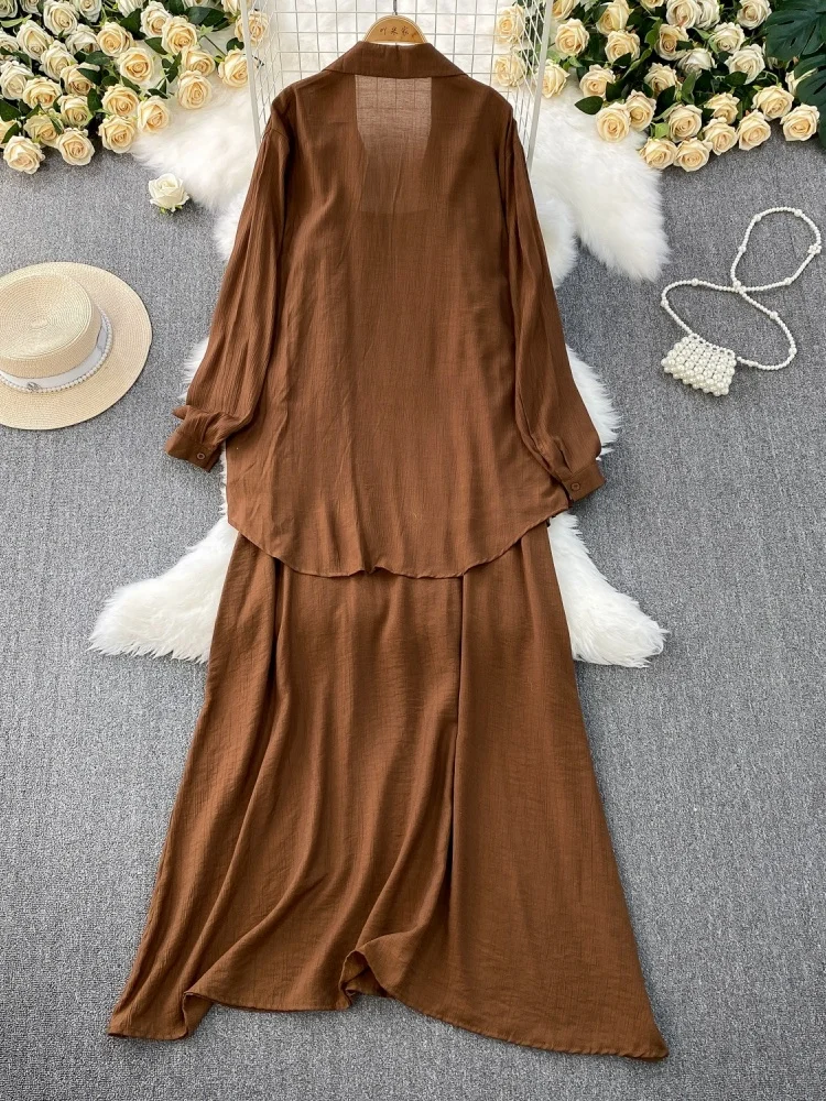 Wmstar Two Piece Set Women Wholesale Laid Back Style Casual Loose Top with A Thin Long Sleeved Shirt Slimming Halter 2025