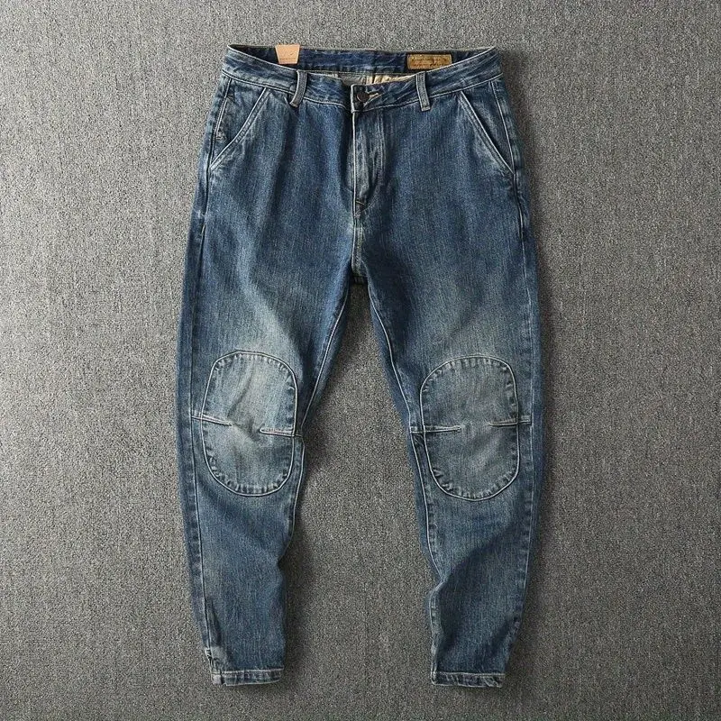 American Hiphop Pants Men's Clothing Jeans Autumn and Winter 2024 New Trendy Brand Retro Washed Elastic Small-legged Pants 6