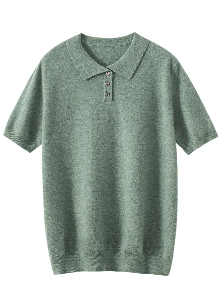100% Cashmere Men's Pullover Sweater POLO Collar T-shirt Short Sleeve For Summer Comfort Office Casual Cashmere Knitted Clothing
