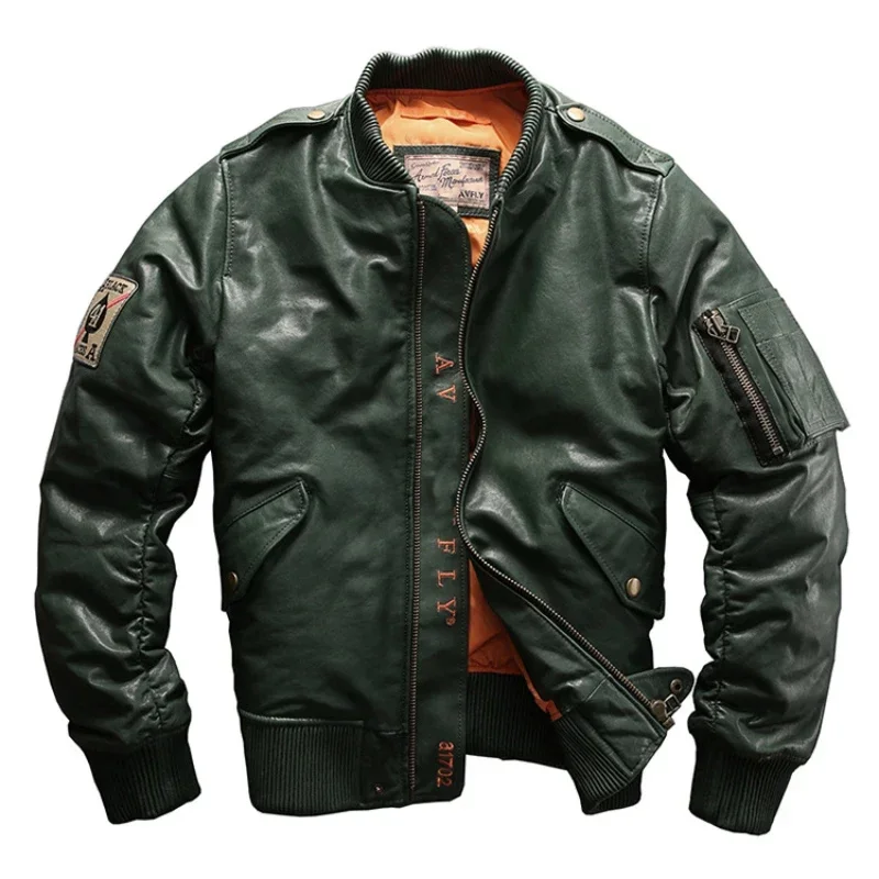 

Genuine Leather Down Jacket Men's Thick Washed Full Vegetable Tanneded Natural Sheepskin Puffer Baseball Jackets for Men Clothes